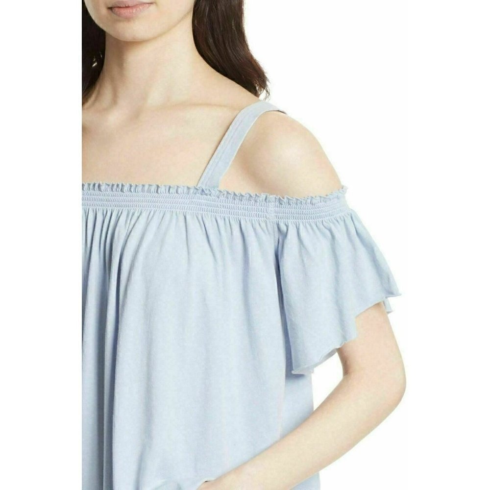 Free People Blue Darling Off-the-shoulder Shirt L